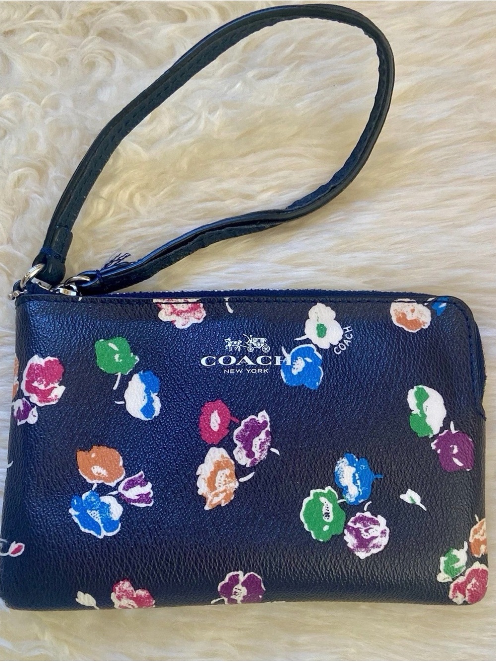 Upcycled COACH Floral Leatherette Keychain Charm in Black and Pink - Picture 5 of 5